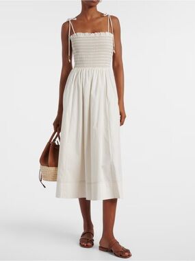 Veronica Beard Kaela White Smocked Bodice Midi Dress, small, NWT